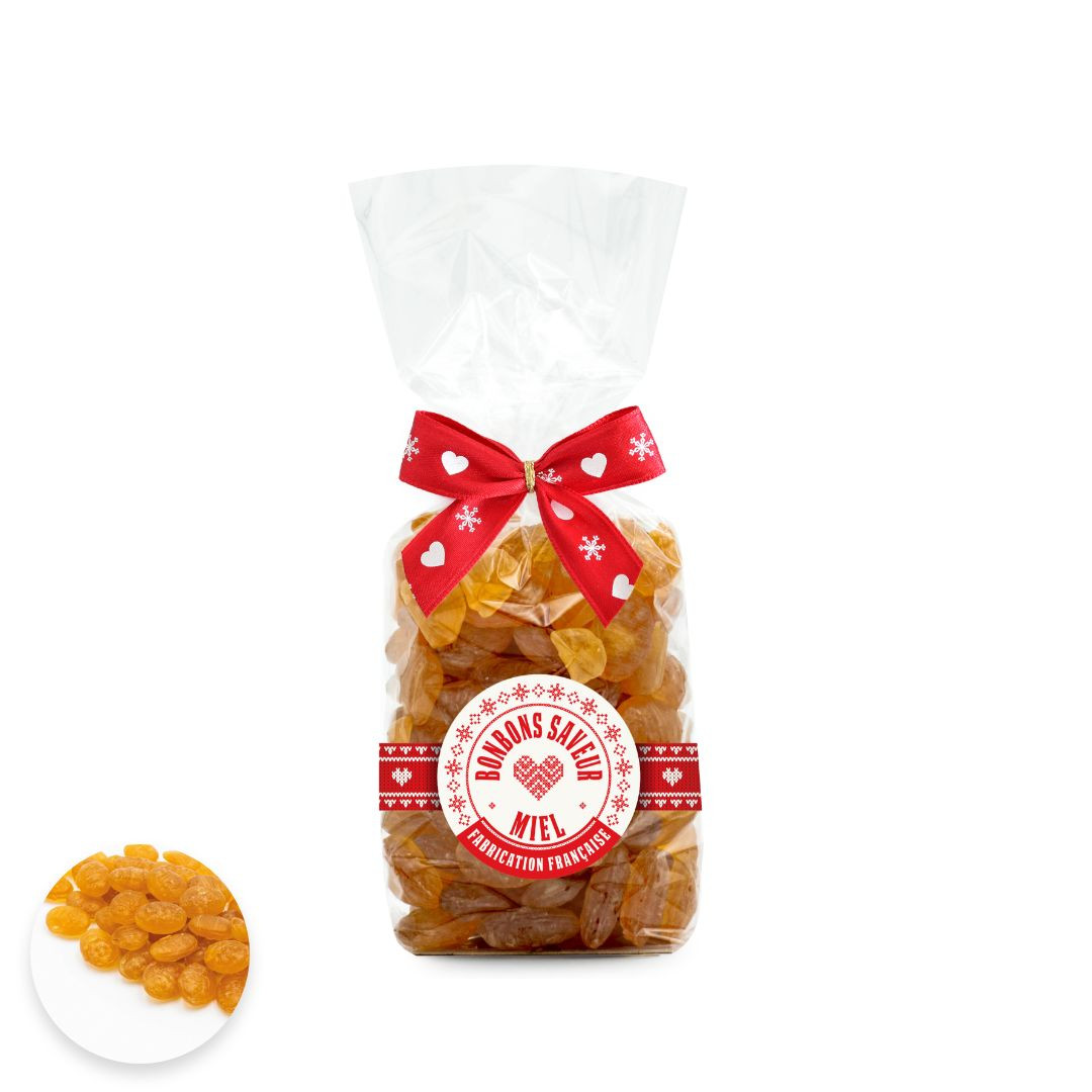 Achat Sachet collection cœur rouge bonbons sucre cuit au miel d'abeille en ligne 1 
