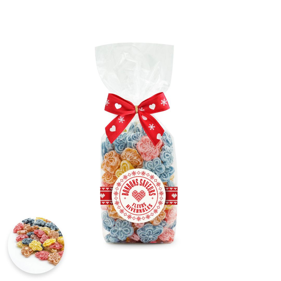 Achat Sachet collection cœur rouge bonbons sucre cuit aux fleurs hivernales en ligne 1 
