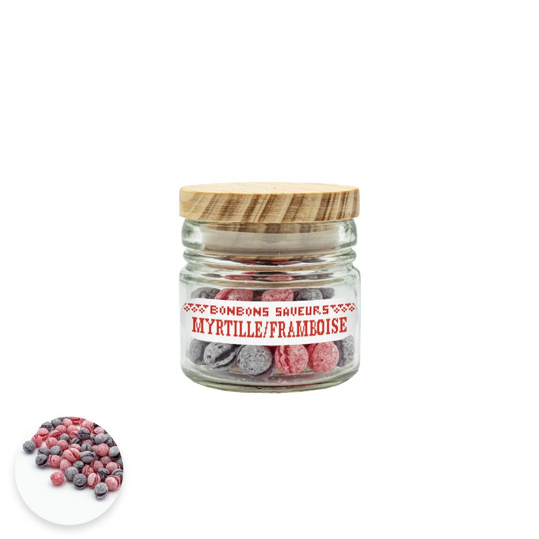 Achat Bocal bouchon bois collection cœur rouge bonbons sucre cuit myrtille et framboise en ligne 1 