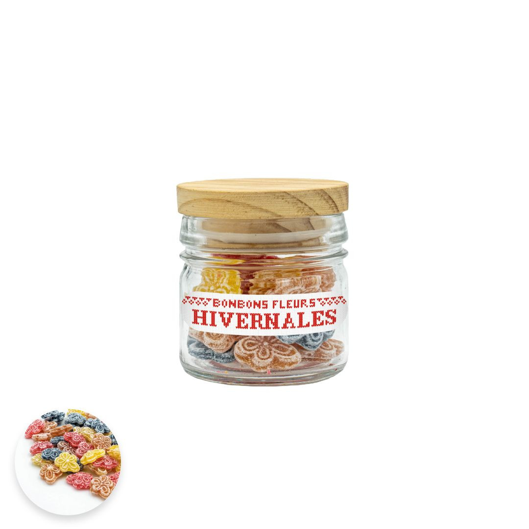 Achat Bocal bouchon bois collection cœur rouge bonbons sucre cuit aux fleurs hivernales en ligne 1 