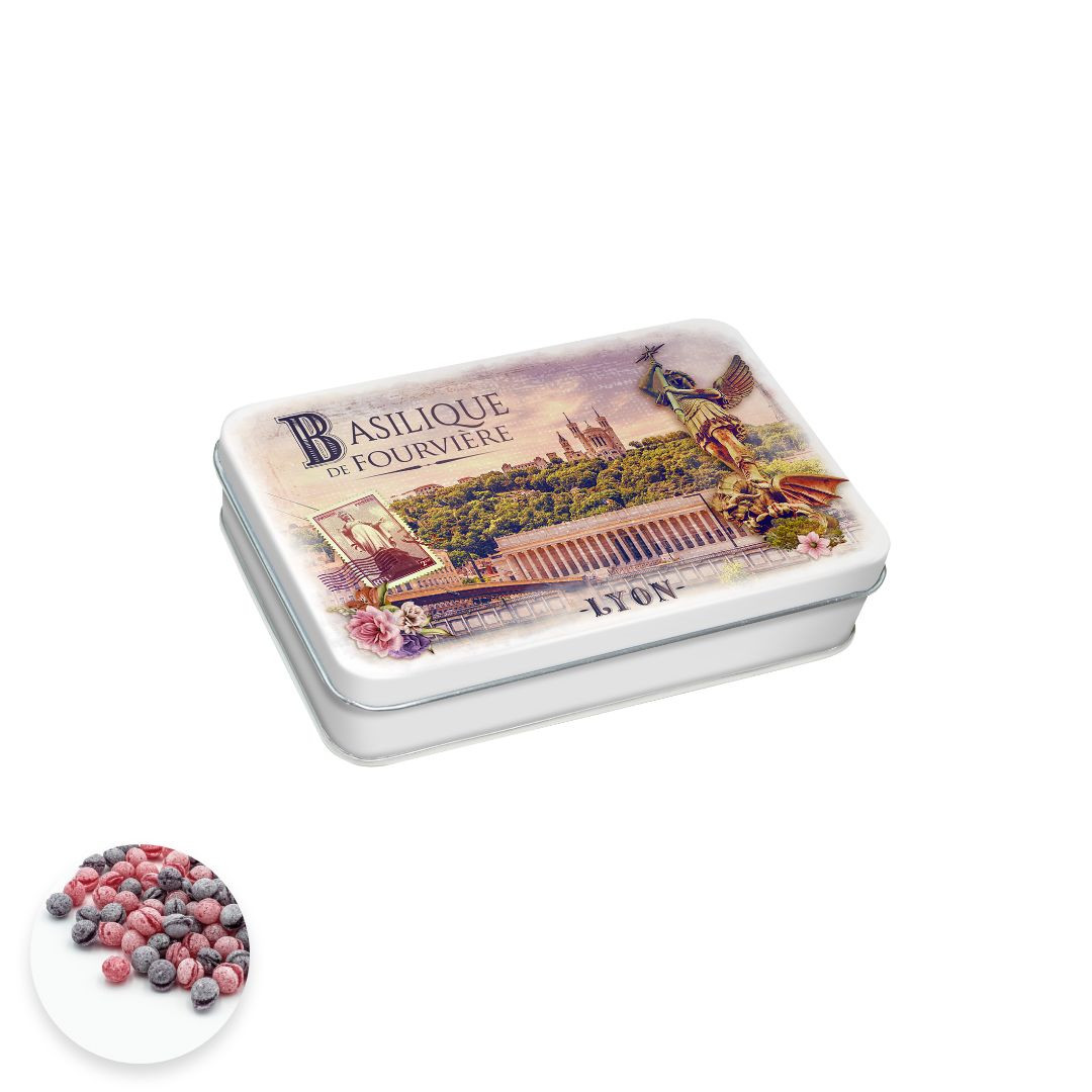 Achat Boîte pastille Basilique de Fourvière collection Lyon bonbons sucre cuit myrtille et framboise en ligne 1 