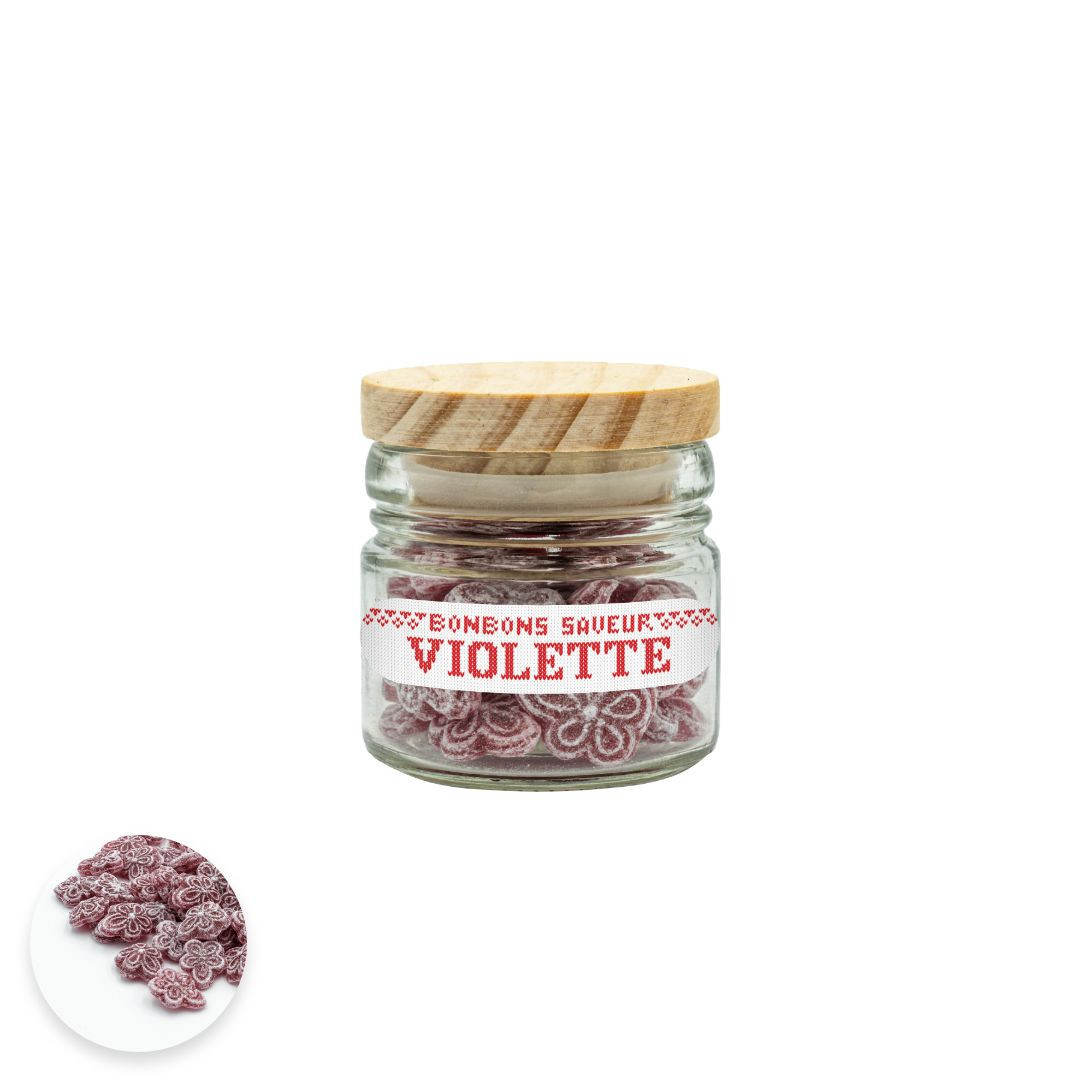 Achat Bocal bouchon bois colletion coeur rouge bonbons sucre cuit à la violette en ligne 1 