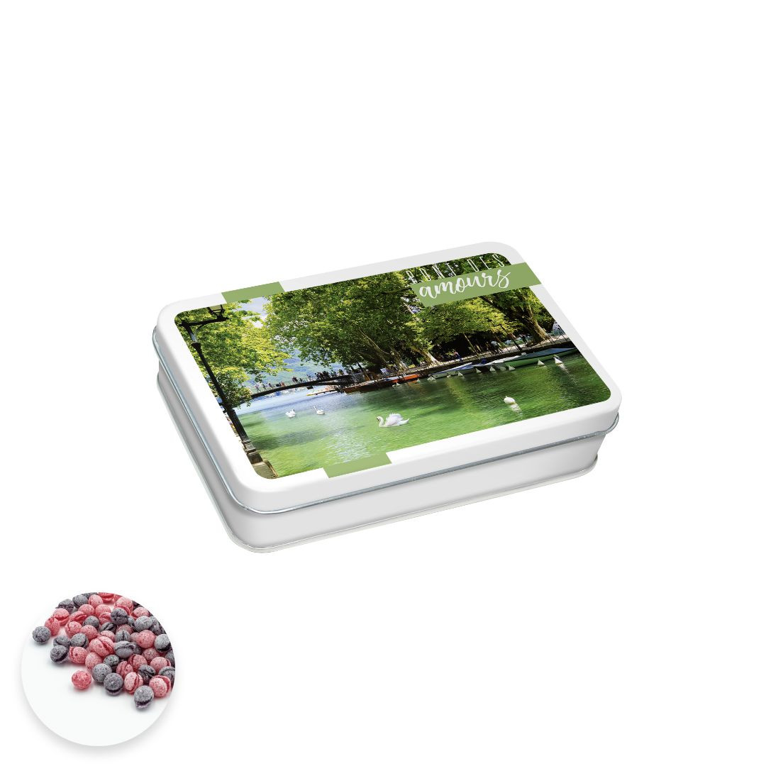Achat Boîte pastille pont des amours collection Annecy bonbons sucre cuit myrtille et framboise en ligne 1 