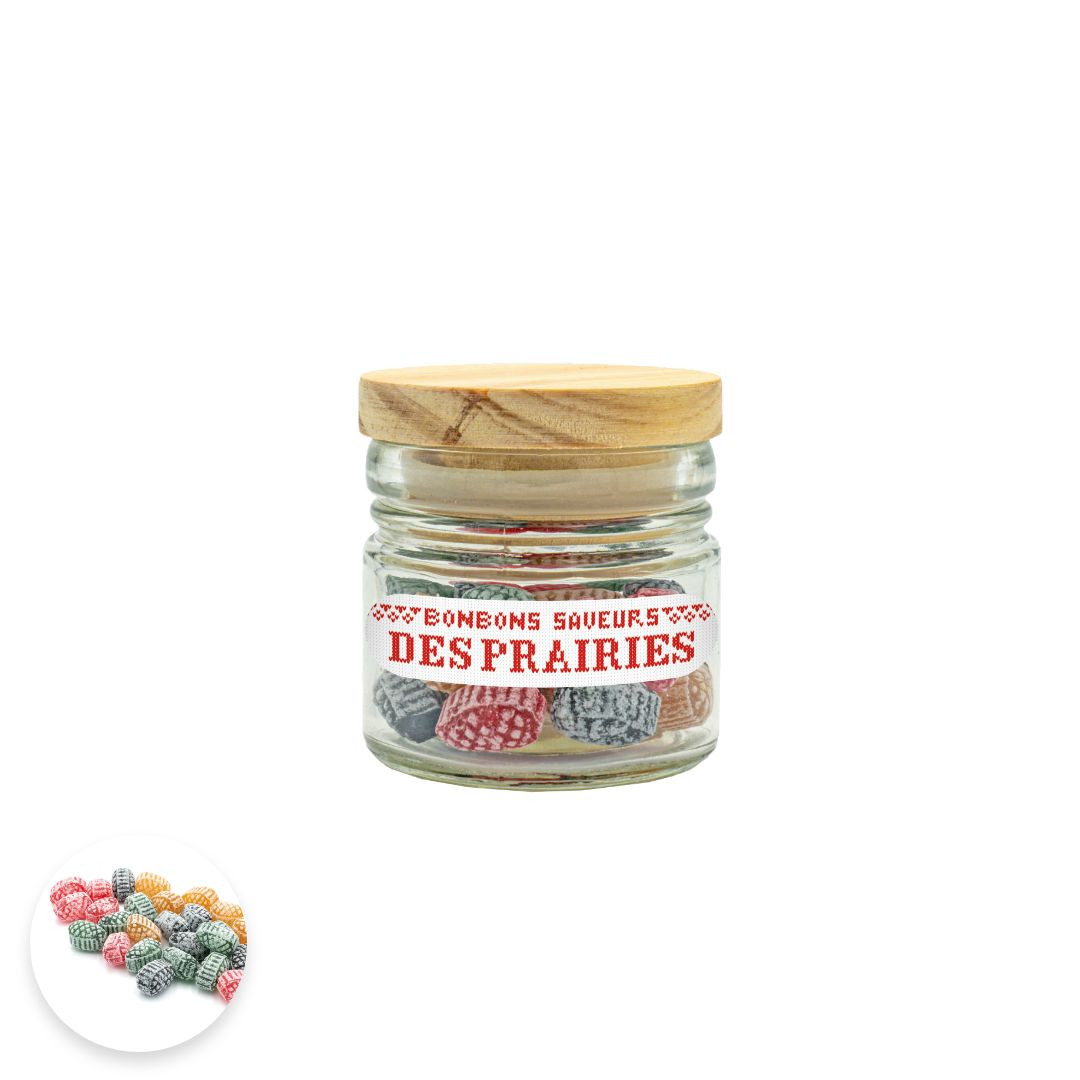 Achat Bocal bouchon bois collection cœur rouge bonbons sucre cuit aux saveurs des prairies en ligne 1 