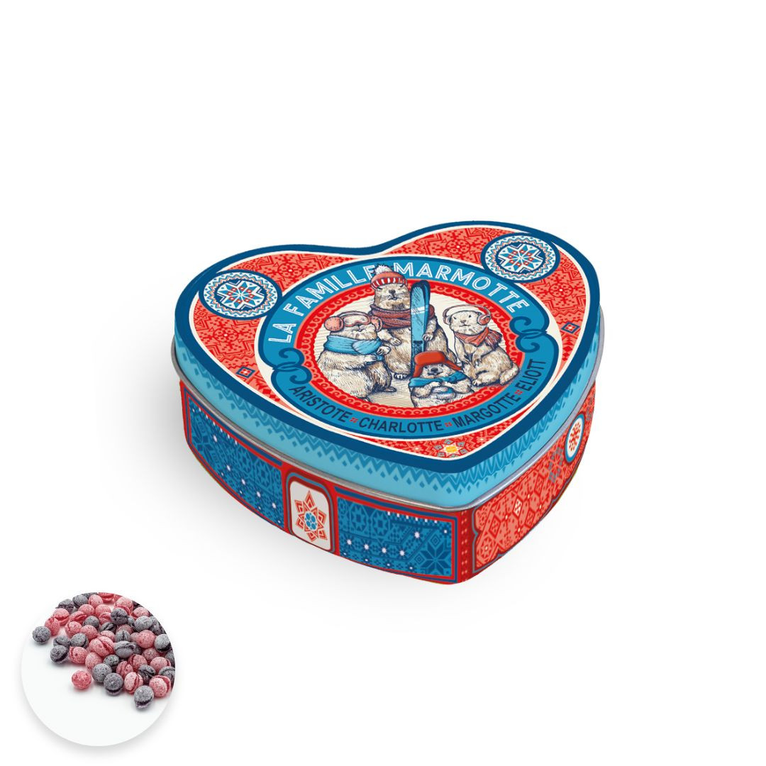 Achat Boîte cœur famille marmotte  bonbons sucre cuit myrtille et framboise en ligne 1 
