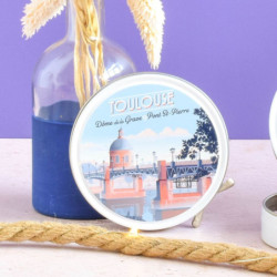 Boîte cirage ronde Toulouse dôme de la grave et pont st pierre sucre cuit violettes