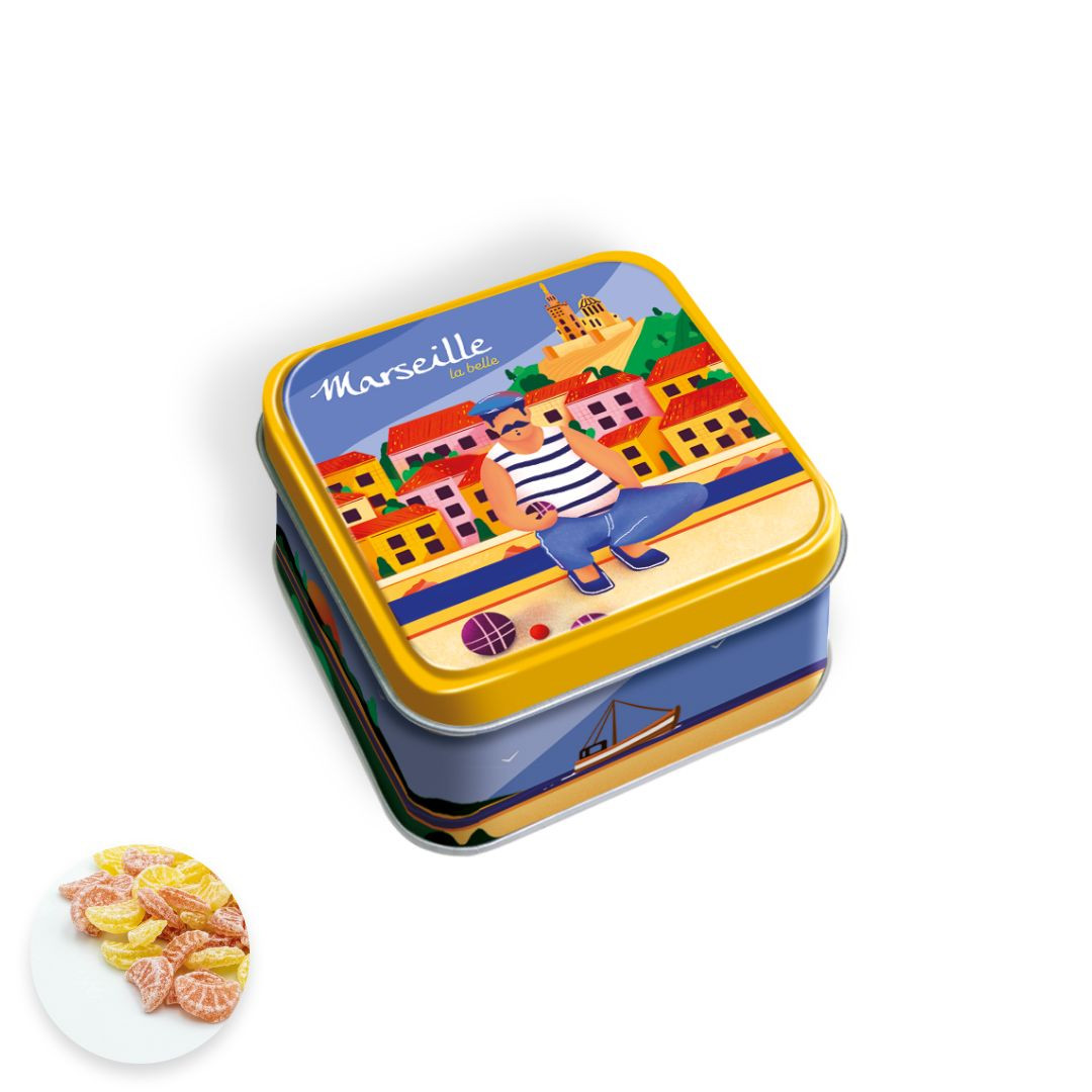 Achat Boîte mini carrée Marseille la belle bonbons sucre cuit orange citron en ligne 1 