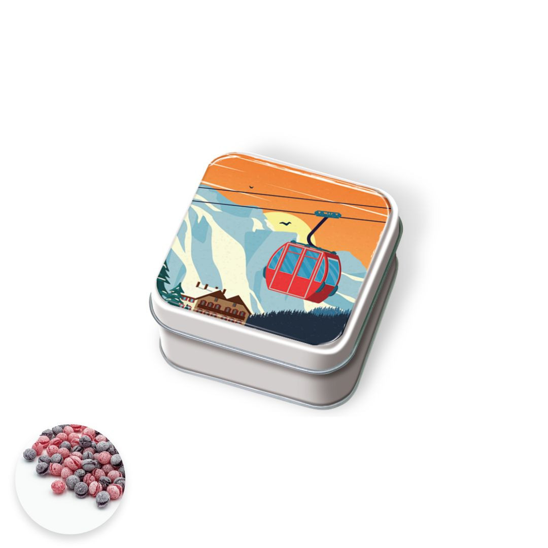 Achat Boîte savon surcres cuits myrtilles et framboises décor rétro télécabine en ligne 1 