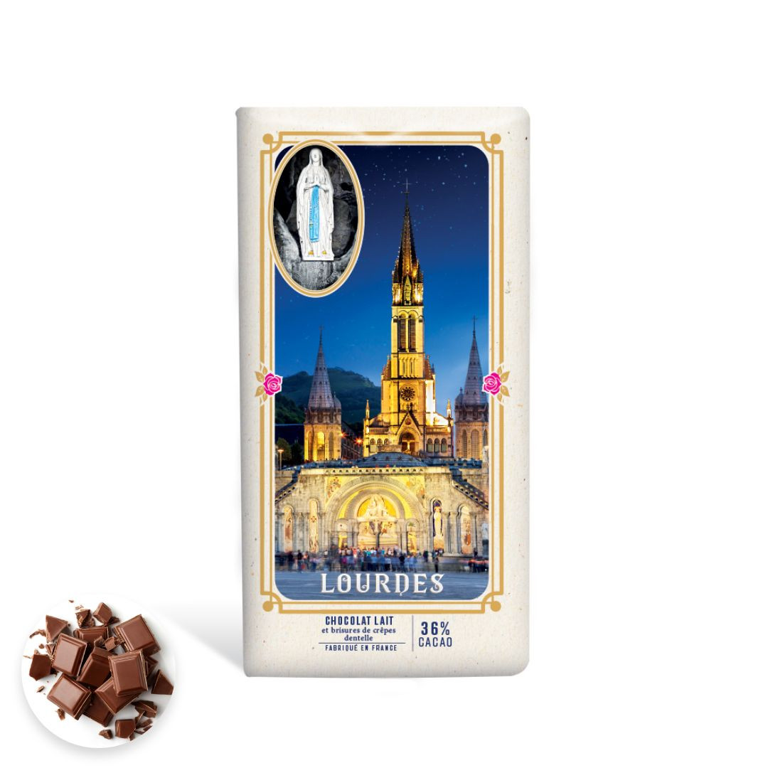 Achat Tablette Lourdes chocolat au lait 36% de cacao aux eclats de crèpes dentelles en ligne 1 