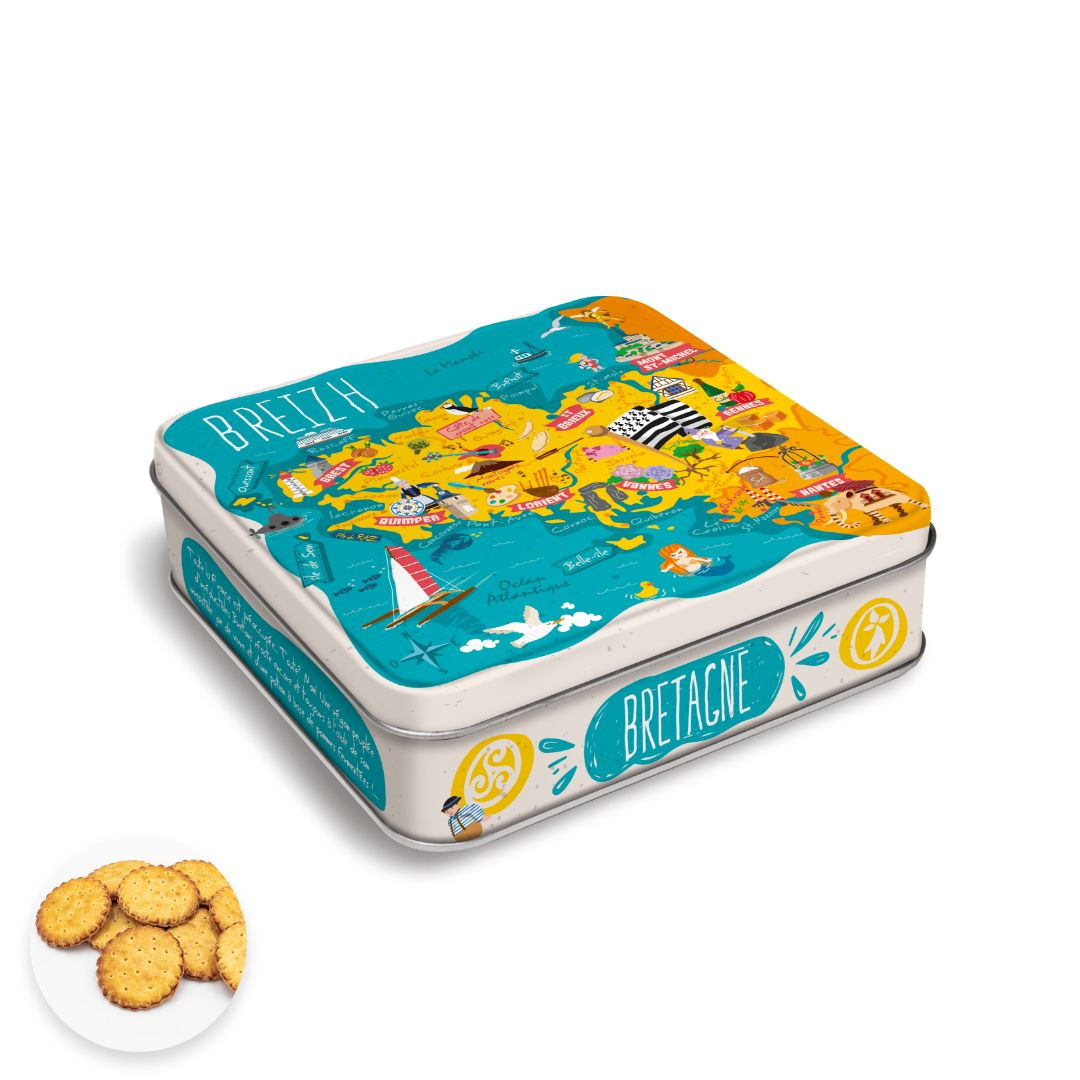 Achat Boîte carrée carte Bretagne galettes pur beurre à la fleur de sel de Bretagne en ligne 1 