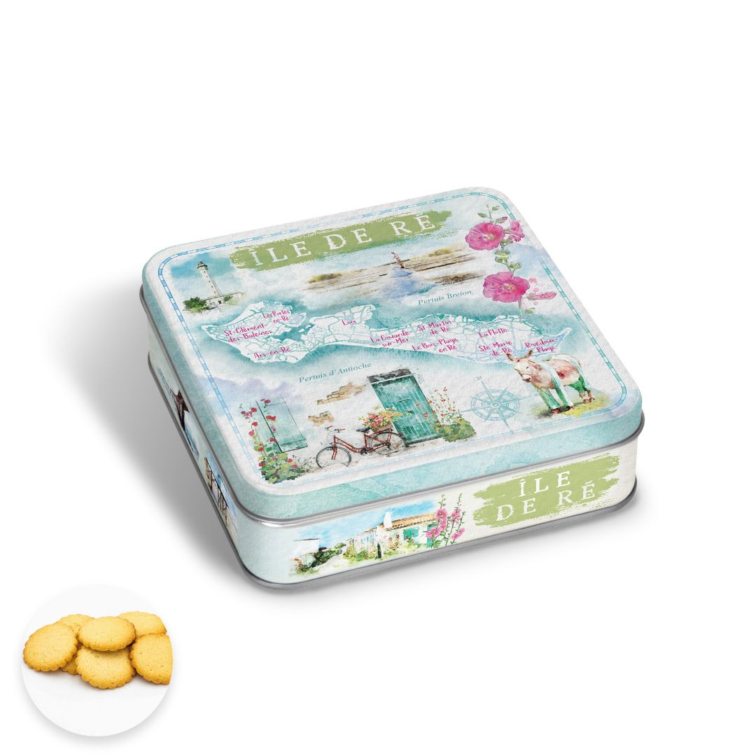Achat Boîte carrée carte dîle de Ré aquarelle galettes charentaises en ligne 1 