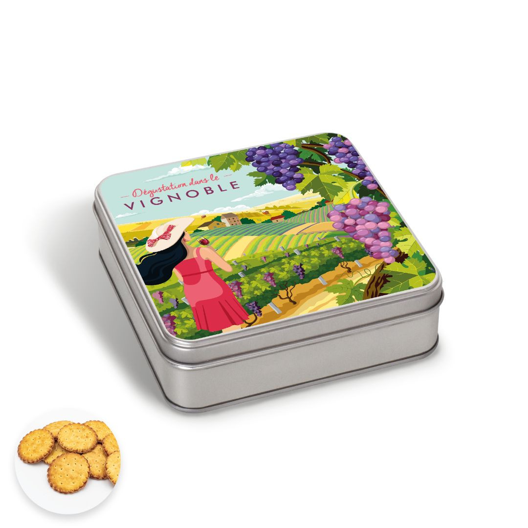 Achat Boîte carrée vignoble vin rouge galettes pur beurre en ligne 1 
