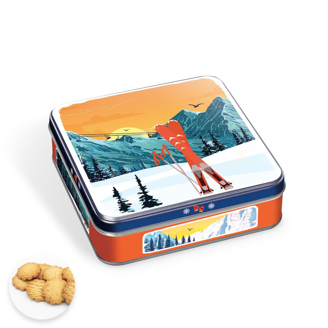 Achat Boîte carrée rétro ski sablés au beurre des Alpes en ligne 1 