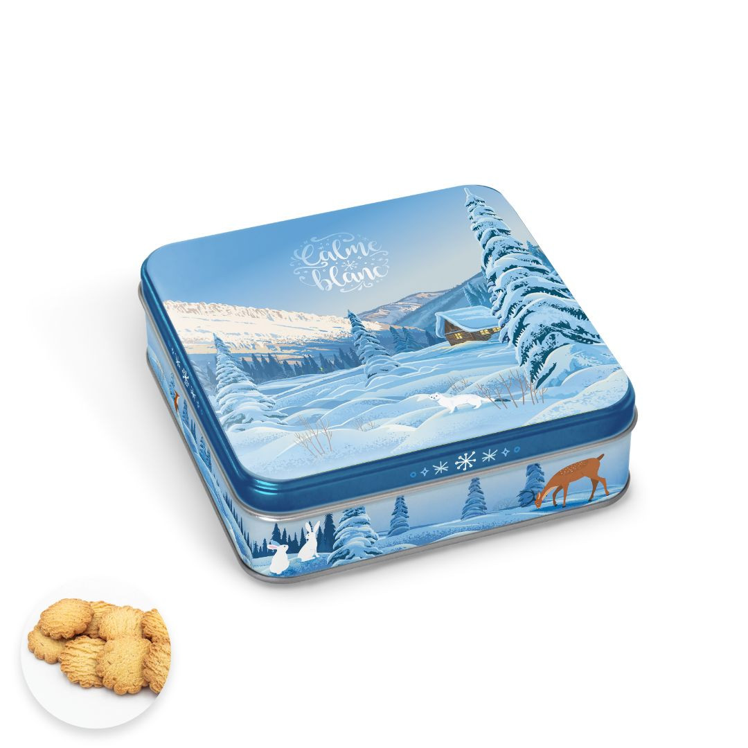 Achat Boîte carrée paysage enneigé sablés au beurre des Alpes en ligne 1 
