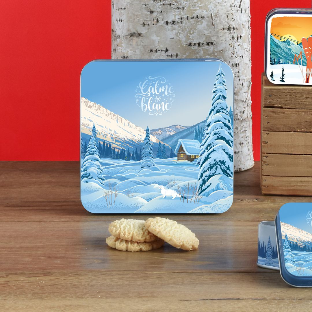 Achat Boîte carrée paysage enneigé sablés au beurre des Alpes en ligne 3 