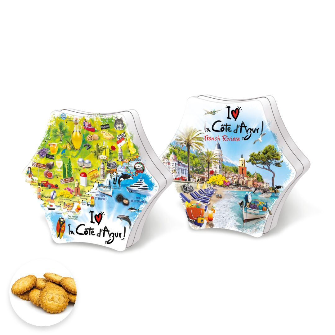 Achat Boîte Hexagonale J'aime la Côte d'Azur sablés pur beurre en ligne 1 