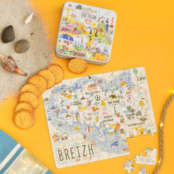 Boîte carrée puzzle carte de Bretagne galettes pur beurre à la fleur de sel de Bretagne