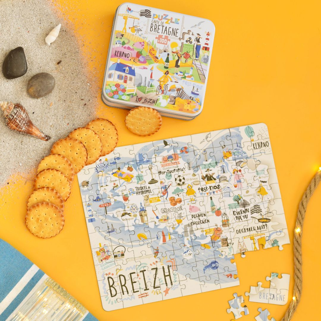 Achat Boîte carrée puzzle carte de Bretagne galettes pur beurre à la fleur de sel de Bretagne en ligne 3 