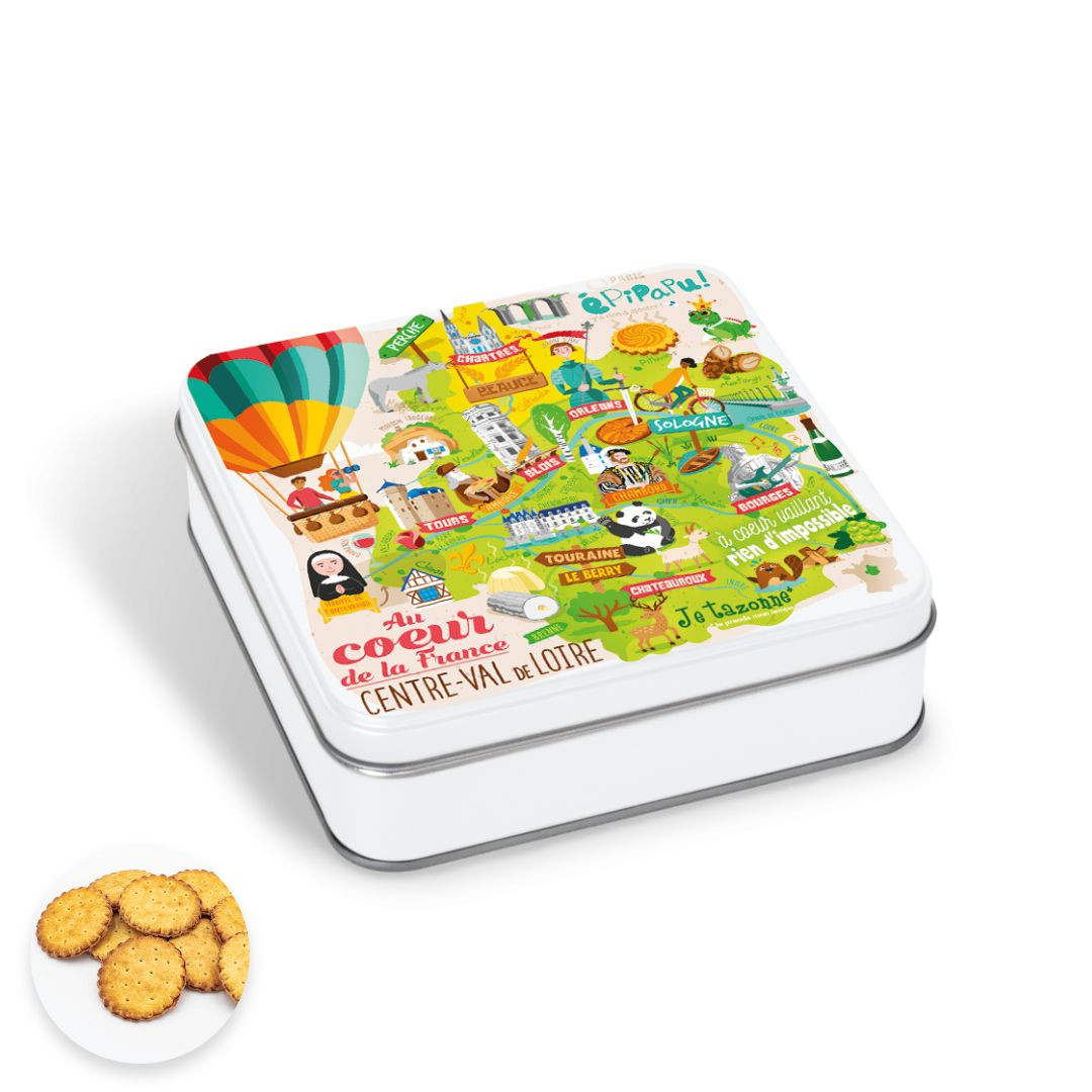 Achat Boîte carrée carte Centre Val de Loire galettes pur beurre à la fleur de sel en ligne 1 