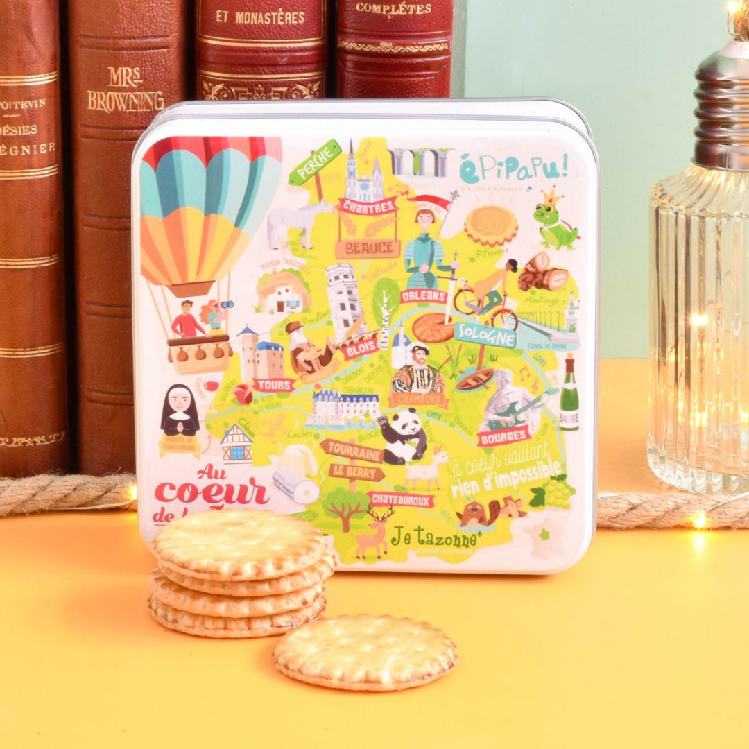 Achat Boîte carrée carte Centre Val de Loire galettes pur beurre à la fleur de sel en ligne 3 