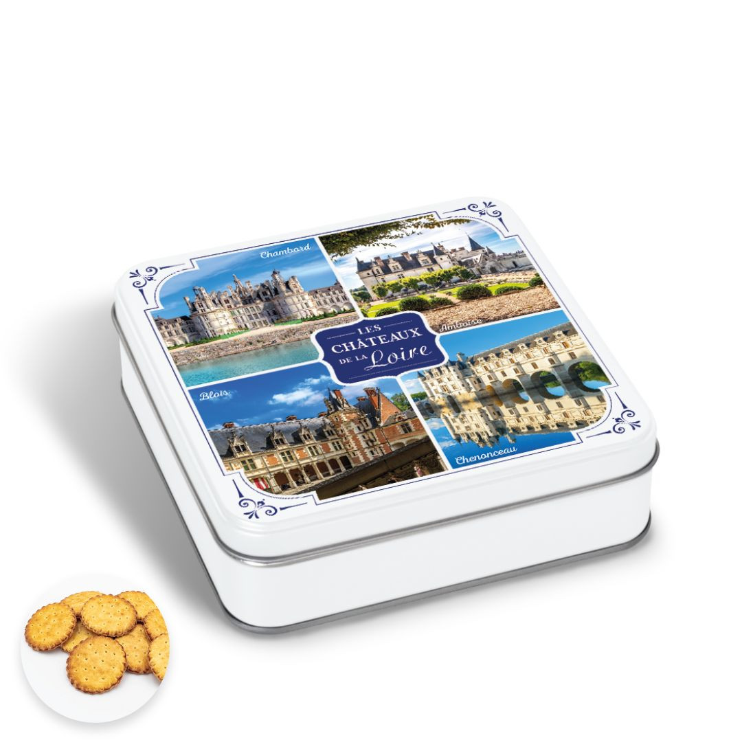 Achat Boîte carrée galettes pur beurre à la fleur de sel les châteaux de la Loire 4 vues en ligne 1 
