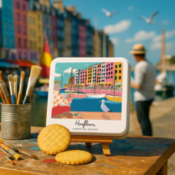 Boîte carrée impression polaroid Honfleur et sa carte postale sablés normands