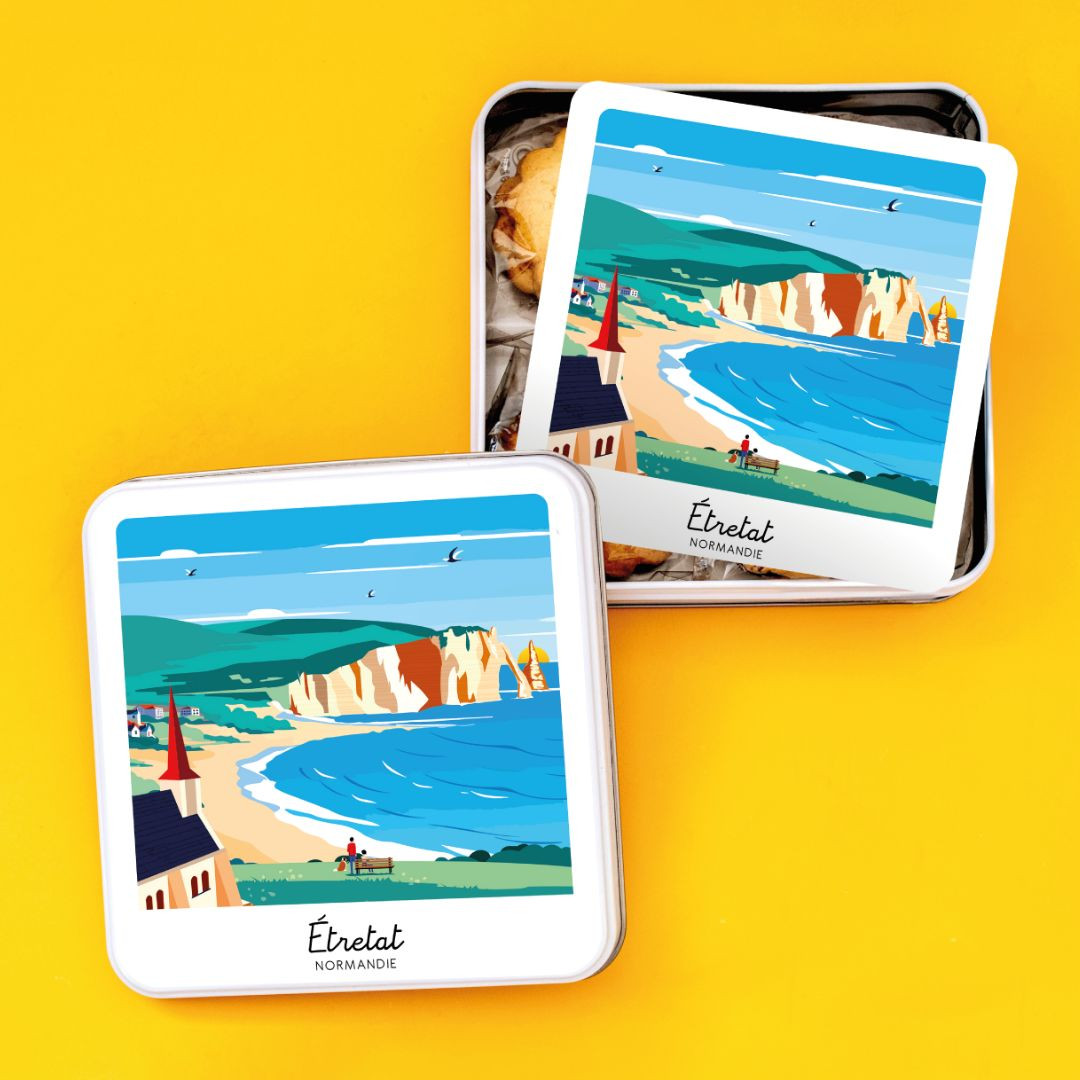 Achat Boîte carrée impression polaroid Etretat et sa carte postale sablés normands en ligne 3 