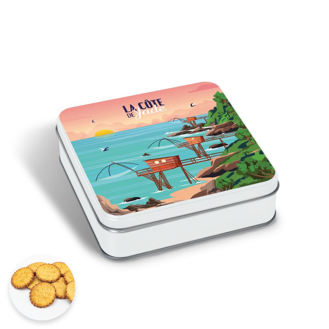 Achat Boîte carrée impression pêcherie côte de Jade galette pur beurre à la fleur de sel en ligne 1 