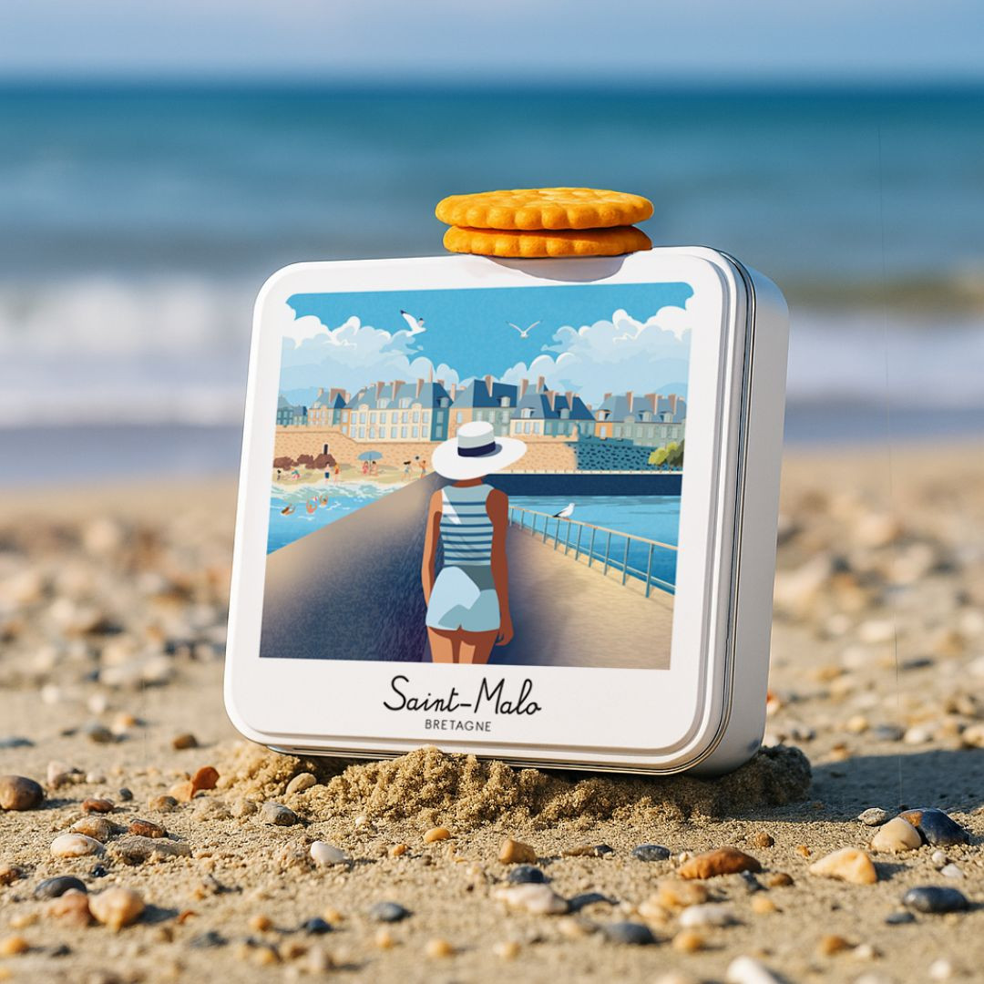 Achat Boîte carrée impression polaroid Saint-Malo galettes pur beurre à la fleur de sel de Bretagne et sa carte postale en ligne 3 