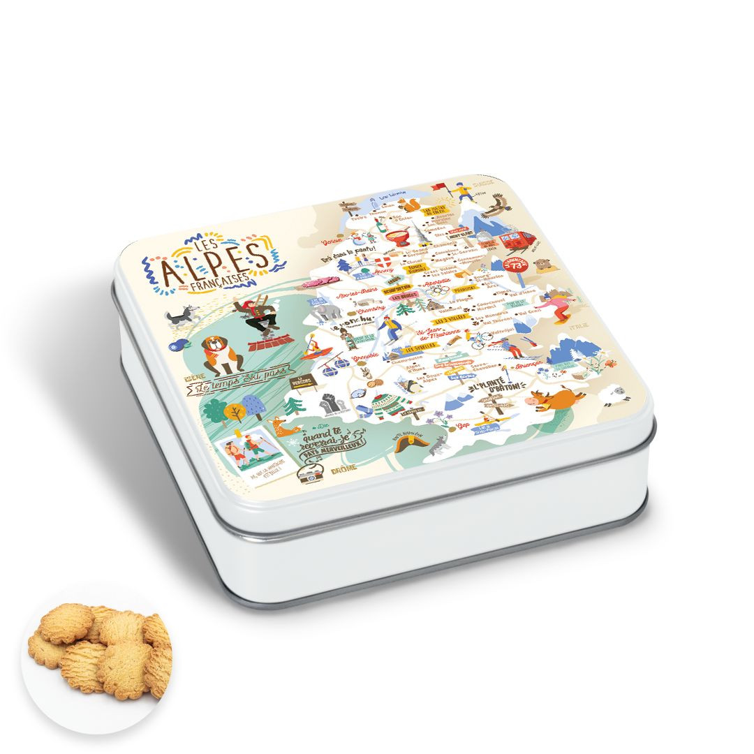 Achat Boite carrée carte des Alpes sablés au beurre des Alpes en ligne 1 