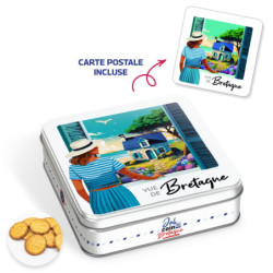 Boîte carrée polaroïd Bretagne galettes pur beurre à la fleur de sel de Bretagne et sa carte postale