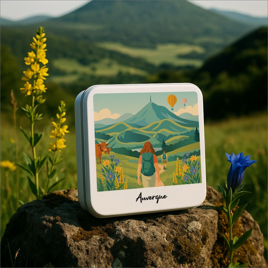 Achat Boîte carrée impression polaroid auvergne et sa carte postal galettes pur beurre en ligne 3 