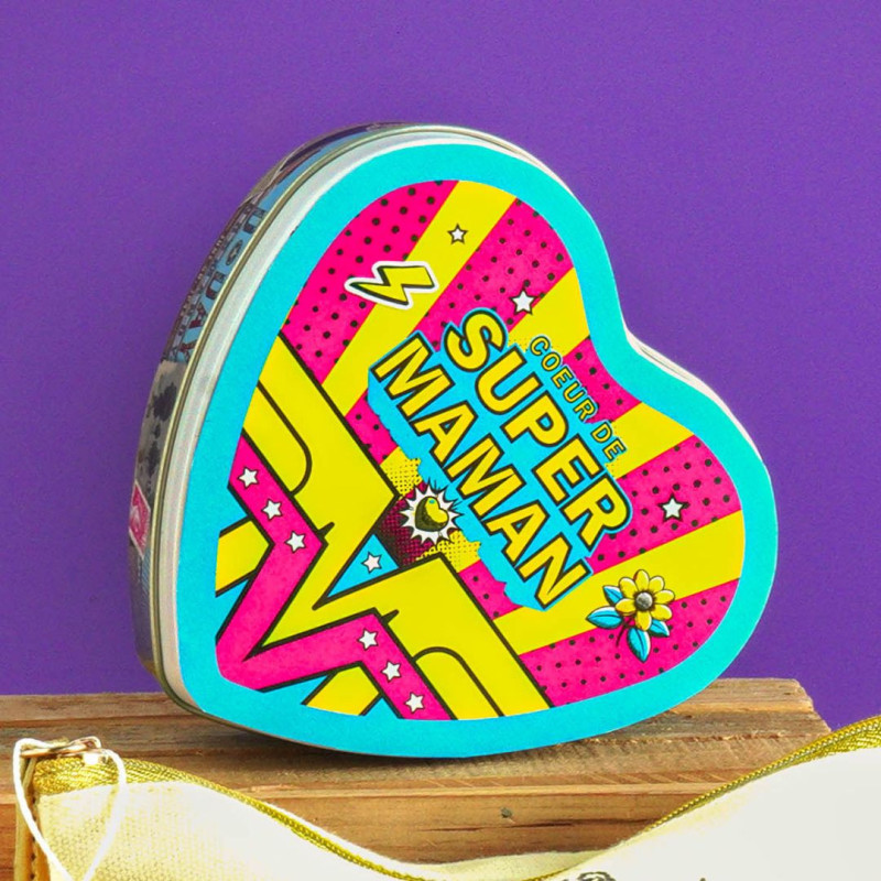 Boîte coeur Super Maman bonbons caramel à la crème
