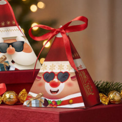 Boîte pyramide petit papa noël décor renne garni d'un mix de papillotes chocolat