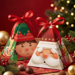 Boîte pyramide petit papa noël décor Père Noël garni d'un mix de papillotes chocolat