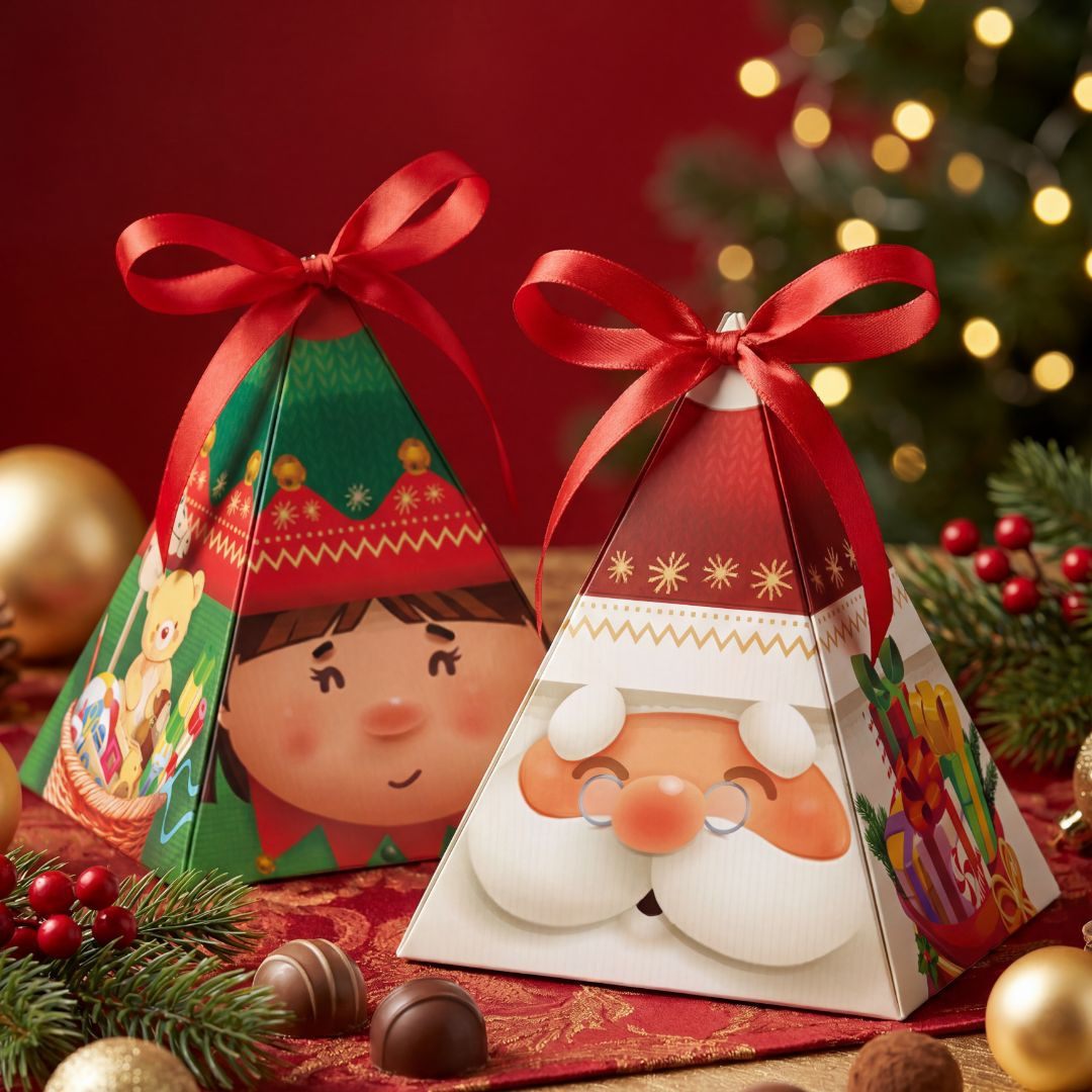 Achat Boîte pyramide petit papa noël décor Père Noël garni d'un mix de papillotes chocolat en ligne 3 