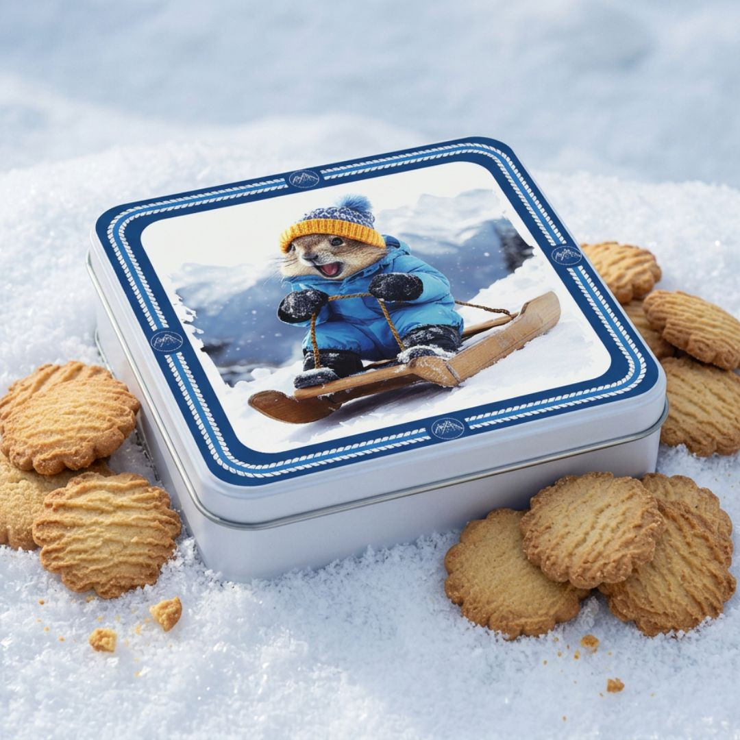 Achat Boîte carrée marmotte en luge collection skieurs en folie sablés au beurre des Alpes en ligne 3 