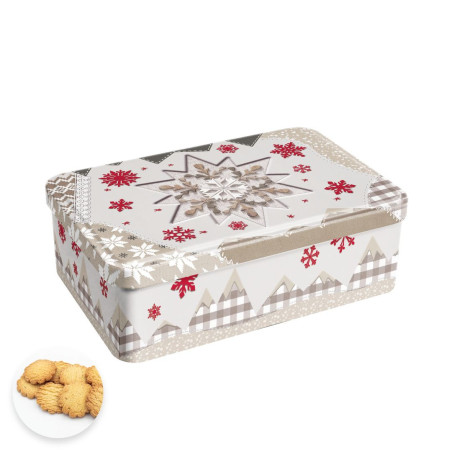 Boîte sucre patchwork flocon collection cœur rouge sablés au beurre des Alpes